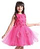 Mark & Mia Sleeveless Partywear Frock with Floral Applique - Fuchsia