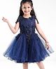 Mark & Mia Sleeveless Partywear Frock with Floral Applique - Navy Blue