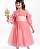 Mark & Mia Three Fourth Sleeves Frock With Polka Dot Print & Frill Design - Pink