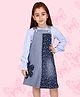 Cutecumber Full Sleeves Solid Top With Leopard Printed  & Flower Patched Detailed Pinafore Dress  - Blue
