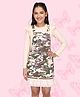 Cutecumber Full Sleeves Solid Top With Camouflage Printed Pinafore Dress - Green