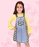 Cutecumber Full Sleeves Solid Top With Polka Dot Printed Pinafore Dress - Yellow