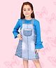 Cutecumber Full Sleeves Solid Top With Polka Dot Printed Pinafore Dress - Blue