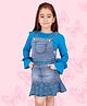 Cutecumber Full Sleeves Solid Top With Polka Dot Printed Pinafore Dress - Blue