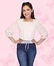 Cutecumber Three Fourth Sleeves Vintage Floral Printed & Lace Embellished Top - Cream
