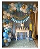 Bubble Trouble 1st Happy birthday Decoration items for Boys with Net Fabric Backdrop - Pack of 89 Items