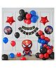 Bubble Trouble Spiderman Theme Birthday Decoration Items Kit For Boys Includes Black Red And Blue Balloons With Spider Man Foil Balloon Set And Black Happy Birthday Banner- Set Of 53 Items