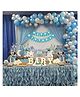Bubble Trouble  Blue Theme Birthday Decoration Items for Kids Party Decor with Blue & White Balloons For Decoration Metallic Silver & Dark Blue decorations with HBD Banner for Bday Parties- Set of 68 items