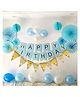 Bubble Trouble Blue Theme Happy Birthday Decoration Items DIY Combo Kit with Pastel Blue & White Balloons Paper Fans & Flags for Party Background Wall Stage Decor Pack of 48 Items - Multicolour