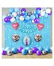 Bubble Trouble Frozen Theme Happy Birthday Decoration Kit with Blue Fringe Curtains Fairy Lights Blue White Silver Purple Balloons & Frozen Foil Balloon Set of 67