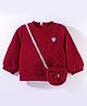 Little Kangaroos Cotton Full Sleeves  Drop Shoulder Party Top with Glitter Print & Sling Bag - Maroon