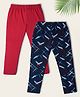 Nino Togs  Pack Of 2 Solid And Abstract Printed Bio Washed Leggings - Red  & Navy Blue