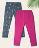 Nino Togs Pack Of 2 Solid And Abstract Printed Bio Washed Leggings - Light Grey & Pink