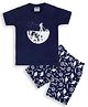 Unicorns Half Sleeves Space Theme  Printed Night Suit - Navy Blue  & White