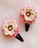 Woonie Set Of 2 Crochet Flower Applique Embellished Hair Clips - Pink