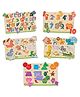Little Berry My First Wooden Knob and Peg Puzzle Tray Set of 5 Multicolour- 68 Pegs