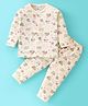 Grab It Cotton Knit Full Sleeves Night Suit With Animals Print - Cream