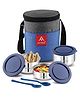 Attro Fresho Stainless Steel Double Wall Lunch Box Airtight & Leak Proof 3 Containers with Bag Fork & Spoon Dark Blue - 800 ml