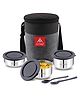 Attro Fresho Stainless Steel Double Wall Lunch Box Airtight & Leak Proof 3 Containers with Bag Fork & Spoon - Grey