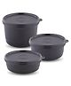 Attro Set of 3 Micron Stainless Steel Double Wall Storage Containers Airtight & Leak Proof Containers Lunch Box- Black