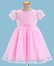 Babyhug Puffed Sleeves Sequinned & Corsage Detailing Party Frock - Pink