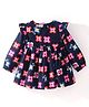 Simply Premium Cotton Full Sleeves Frock Floral Printed - Navy Blue
