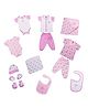 LuvLap Newborn Baby Cotton Gift Set, 13 Pack, 2 Jhabla, 2 Rompers, 2 Pyjamas, Cap, Mittens, Socks, Washcloth, Hooded Wrapper, 0-3 Months, White & Pink