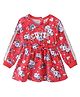 Babyhug 100% Cotton Winter Full Sleeves Frock With Floral Print & Text Sequine - Red