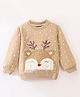 Little Kangaroos Full Sleeves Winter Wear Top Glitter Polka Print & Reindeer Applique - Light Brown