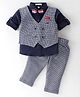 Jash Kids Cotton Full Sleeves Party Suit With Bow Checkered - Navy Blue