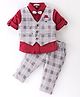 Jash Kids Knitted Full Sleeves Party Suit with Bow Checkered - Red & Beige
