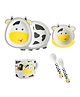 SCHOOLISH COW  Design 5 Pieces Set Bamboo Kids Dinnerware Set  Children Dishes  Food Plate Bowl Mug Spoon Fork Set Dishware Cartoon Tableware Dishwasher Safe Kids Healthy Mealtime BPA Free Pack of 1 (Color May Vary)