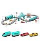 Happy Hues DIY Train & Car Track Set for Kids-66 pcs- Battery-Powered Train Toys- City Theme