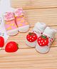 Yellow Bee Pack Of 2  Flower Printed & Strawberry Applique Anti Skid Socks - White & Pink