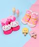 Yellow Bee Pack Of 2 Flower Printed  & Rabbit Face Applique  Anti Skid Socks -Pink & White