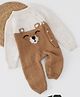 Woonie Full Sleeves Bear Design Detailed Colouir Block Handknitted Romper - Brown