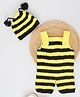 Woonie Sleeveless  Striped  Bug Detailed Crochet   Romper With Cap - Yellow
