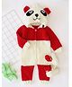 Woonie Full Sleeves Panda Hooded Crochet Romper With Matching Boots - Red