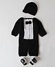 Woonie Full Sleeves Colour Blocked & Bow Detailed Coordinating Crochet Romper Set - Black