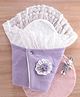 Yellow Apple Lace Blanket With Fur and Flower Applique-  Lilac