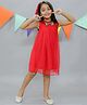 KIDSDEW Sleeveless Sequin Bow Detailed Glitter Net Pleated A Line Dress - Red