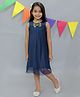 KIDSDEW Sleeveless Sequin Bow Detailed Glitter Net Pleated A Line Dress - Navy Blue