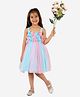 KIDSDEW Sleeveless Flower Applique Detailed Bodice Fit & Flare Dress With Cotton Lining -   Blue