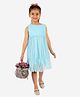 KIDSDEW Sleeveless Shimmer Detailed Gathered A Line Dress With Cotton Lining - Blue