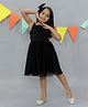 KIDSDEW Sleeveless Flower Applique Embellished Accordion Pleated Shimmer Detailed Fit & Flare Dress -  Black