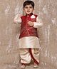 AJ Dezines Raw Silk Full Sleeves Solid Kurta With Ethnic Motif Foil Self Design Jacket & Coordinating Dhoti  - Maroon