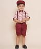AJ Dezines Cotton Blend Half Sleeves Elephant Printed Shirt With Solid Shorts & Suspender With Cap & Bow - Maroon