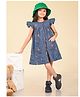Lilpicks Couture Frill Cap Sleeves All Over Cherries Embroidered Button Down Denim Shirt Dress - Blue