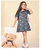 Lilpicks Couture Puffed Half Sleeves All Over Pimeapples Embroidered A Line Dress - Blue
