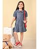 Lilpicks Couture Solid Button Down Drop Waist Designed Tiered Denim Dress - Blue